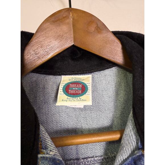 Vintage 90s Threads on Threads Denim Vest S/M Plaid Patchwork Jean Vest Faux - Picture 3 of 6